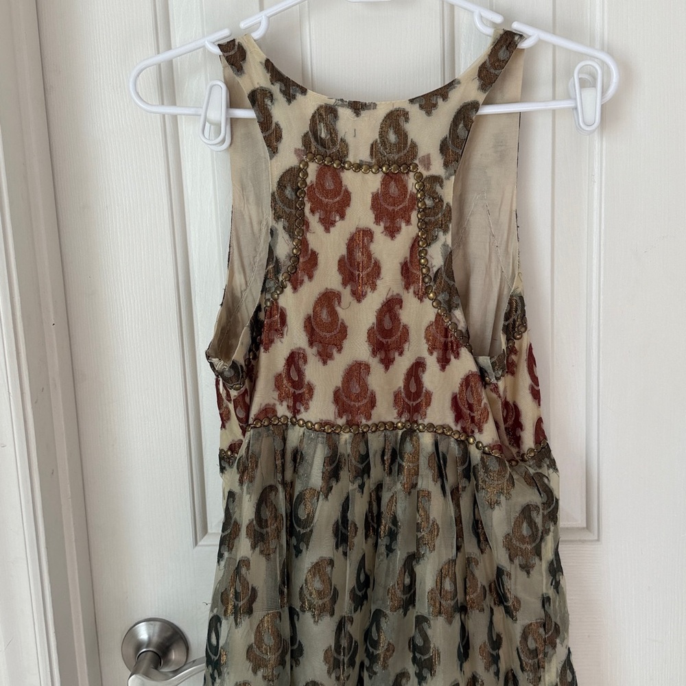 Free People Shimmering Champagne Paisley Mini Dress Boho Sz8 - Picture 6 of 13